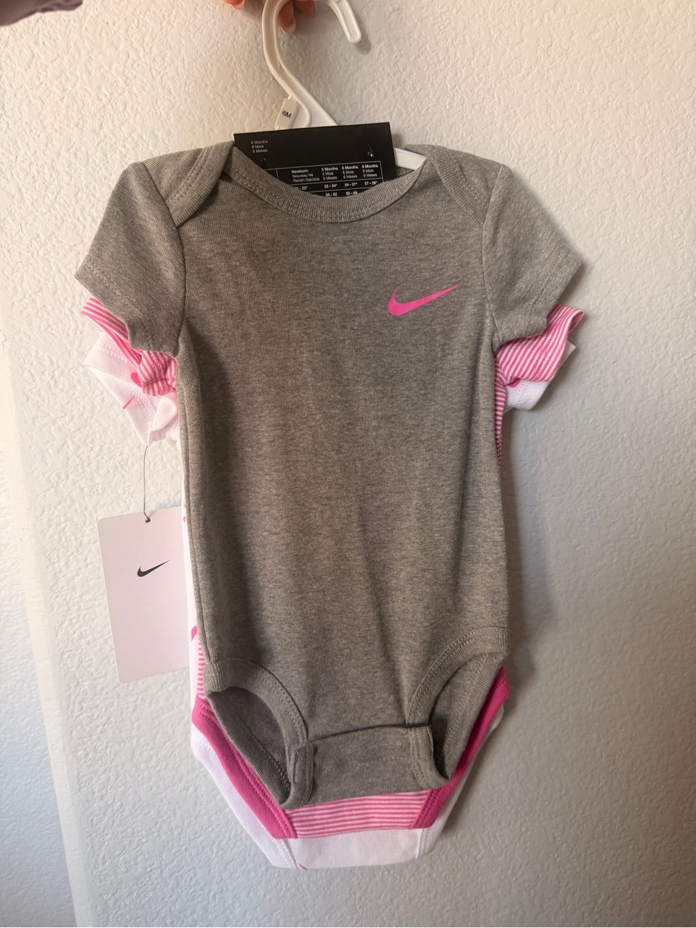 Nike Grey & Pink Short Sleeve Baby One-Piece Bodysuits (3-Pack)